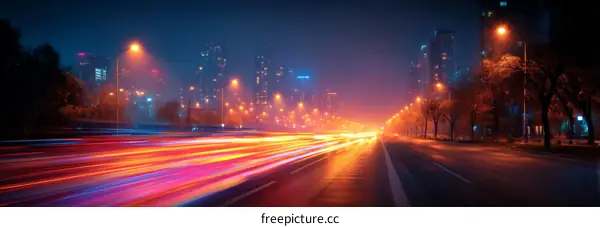 Night Cityscape with Light Trails