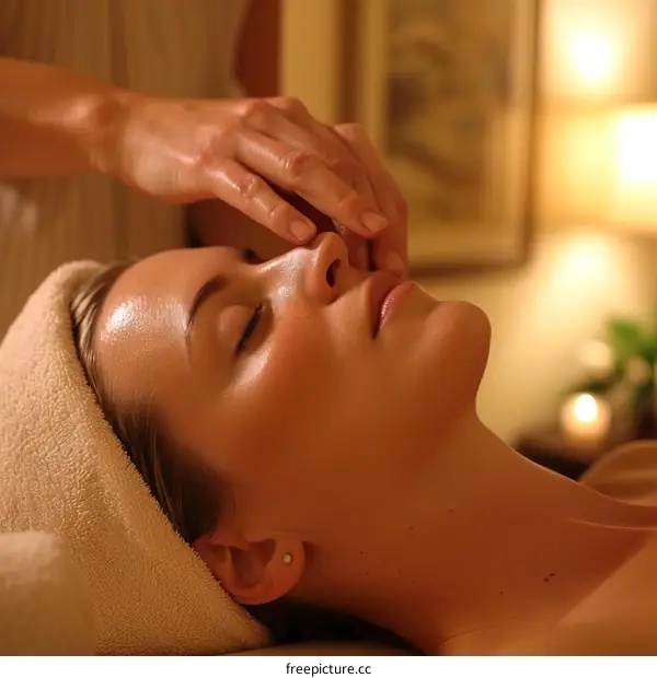 Relaxing facial massage with closed eyes
