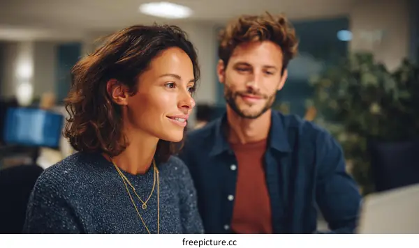 Two Colleagues Collaborating on Project in Modern Office