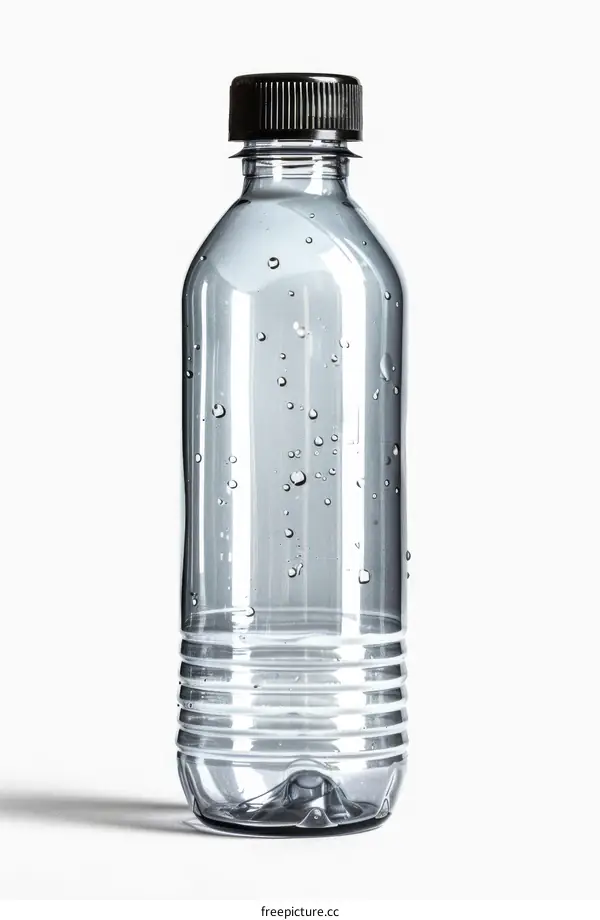 Black bottle of water with droplets