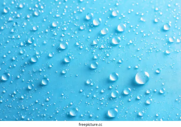 Water Drops on a Light Blue Surface