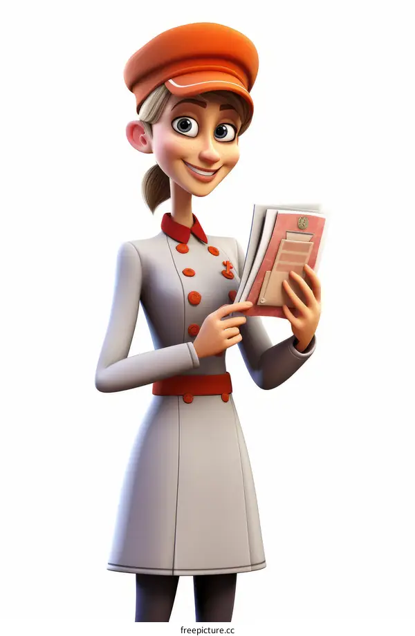 Waitress wearing red hat holding a notepad smiling