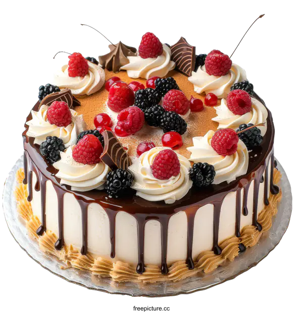 [Transparent Background PNG]A cake decorated with berries and chocolate