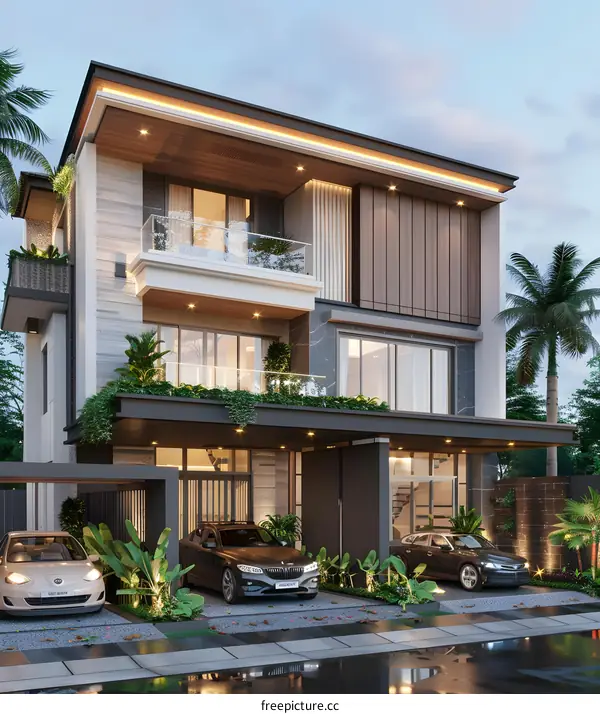 Modern Luxury Home Exterior Design With Green Plants