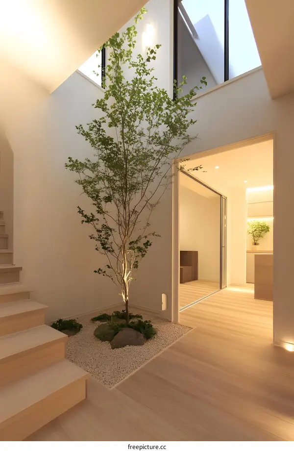 Modern Interior Design with Tree and Skylight