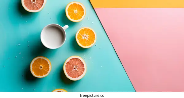 Fresh Fruit with Milk on Colorful Background