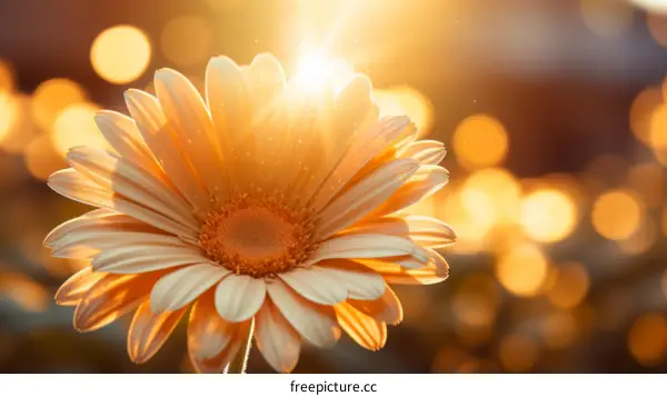 Close-up of a beautiful orange gerbera flower in the morning sunlight with a blurred background