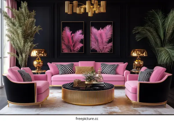 Pink and Gold Living Room Interior Design