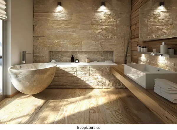 Modern Natural Stone and Wood Bathroom Design