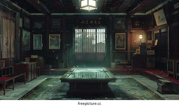 An oriental room with a table in the center