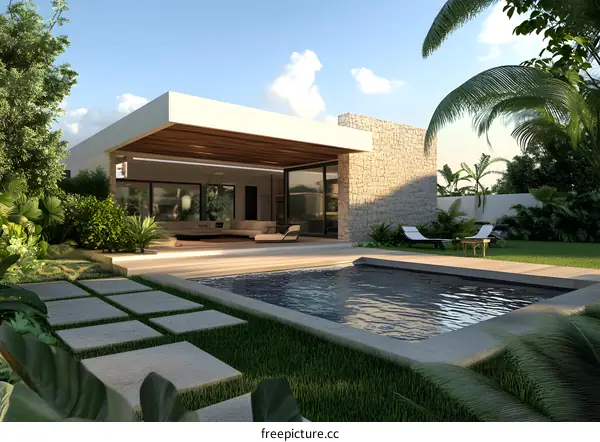Modern Tropical Home with Swimming Pool and Patio
