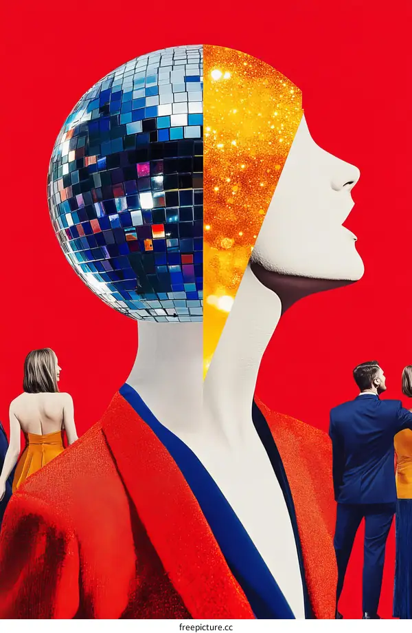 Abstract Fashion Collage with Disco Ball Head