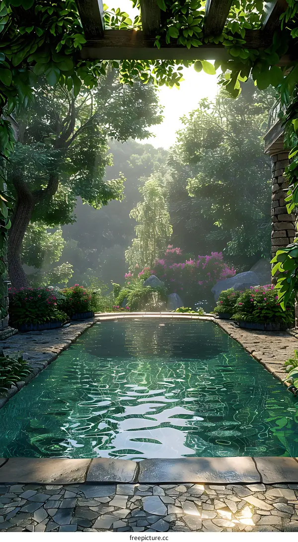 The swimming pool in the garden