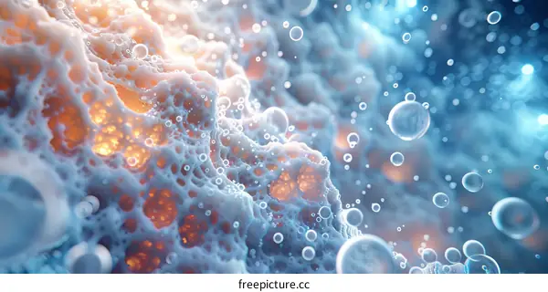 Abstract Blue and White Bubble Painting