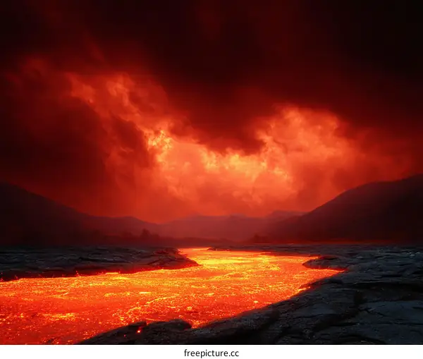Lava River Flowing Through Volcanic Landscape