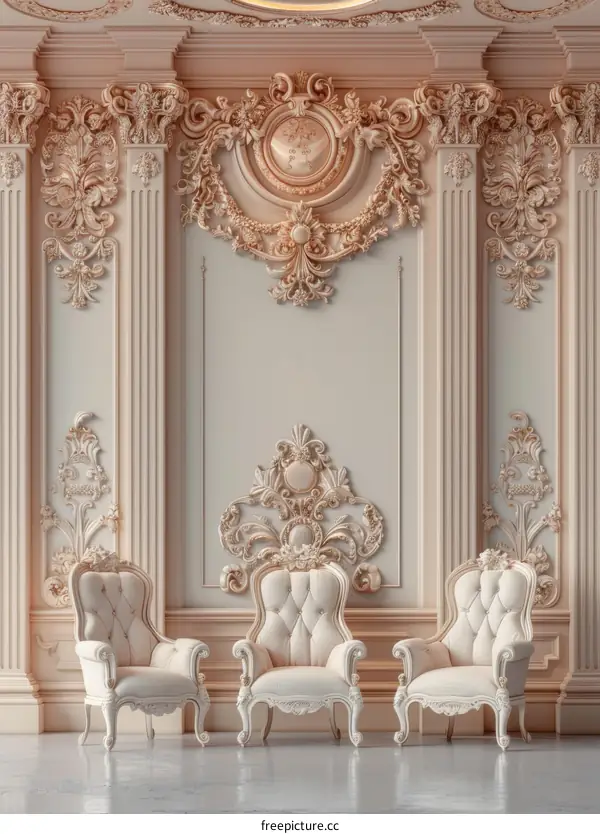 Three white chairs in a white room