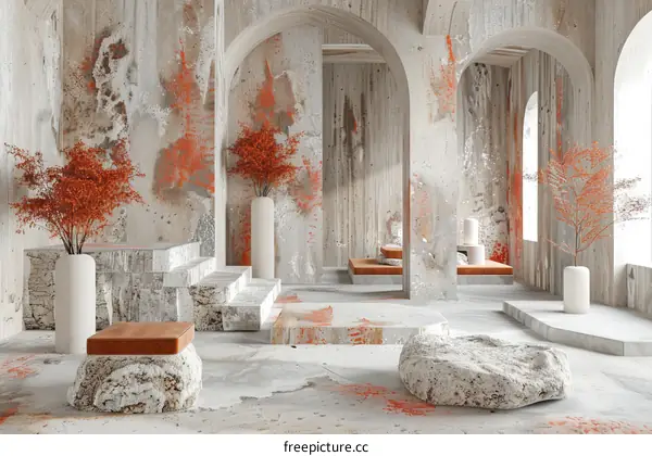 Modern minimalist home style with red and gray