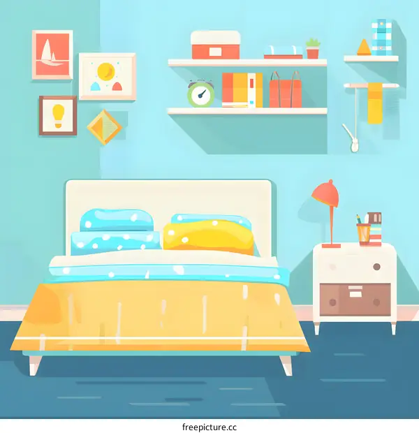 Cartoon Illustration of a Modern Bedroom