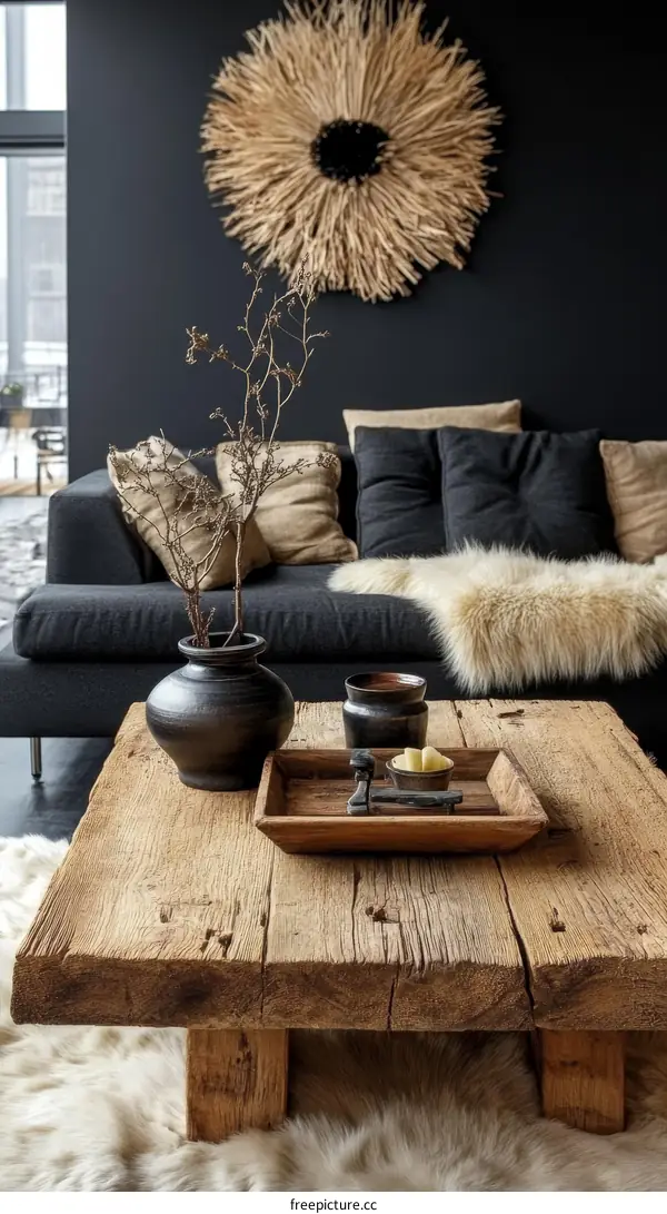Rustic Wooden Coffee Table in Modern Living Room