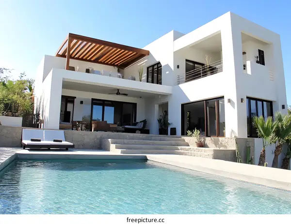 Modern White Villa with Swimming Pool and Patio