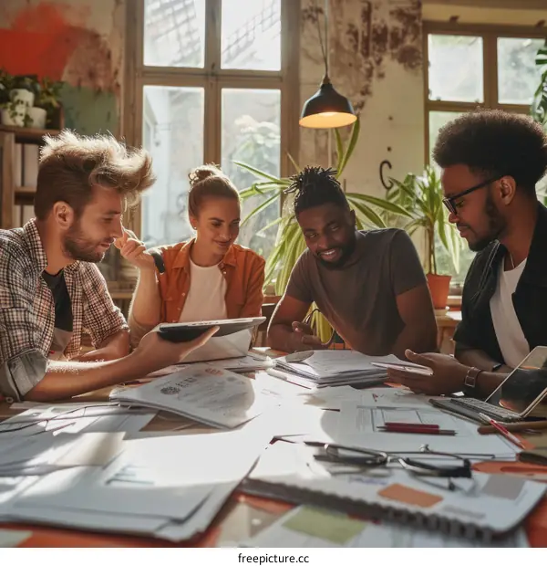 Multiethnic group of young professionals having a meeting in a creative office space