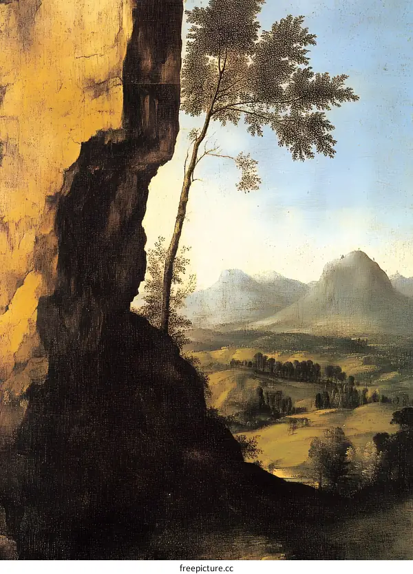 Landscape Painting with a Cliff and a Tree