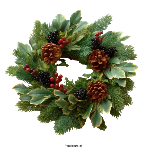 [Transparent Background PNG]Christmas Decorative Wreath with Pine Cones and Berries