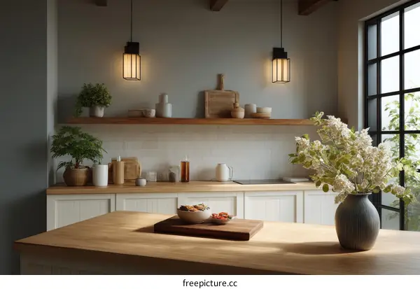 Cozy Kitchen Interior Design with Wooden Cabinets