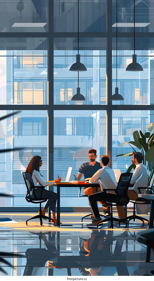 Modern Office Meeting with Four People