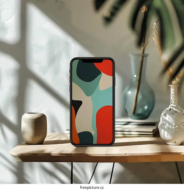 Modern Abstract Phone Wallpaper On Wooden Table