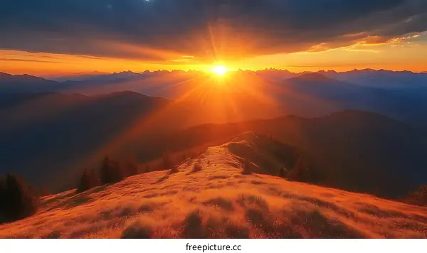 Majestic Sunset Over Mountain Peaks