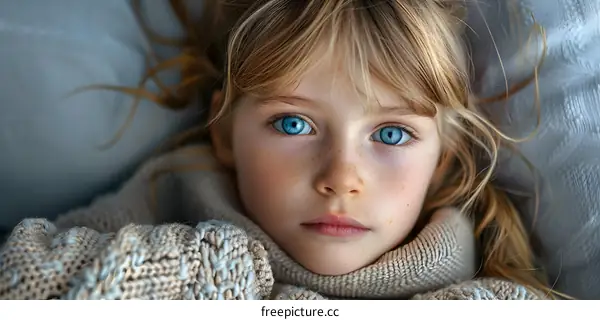 Portrait of a young girl with blue eyes