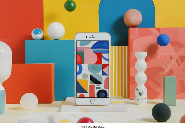 Colorful Geometric Shapes with Phone Mockup