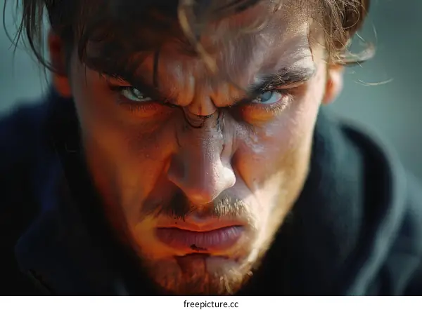 Closeup Angry Man Face