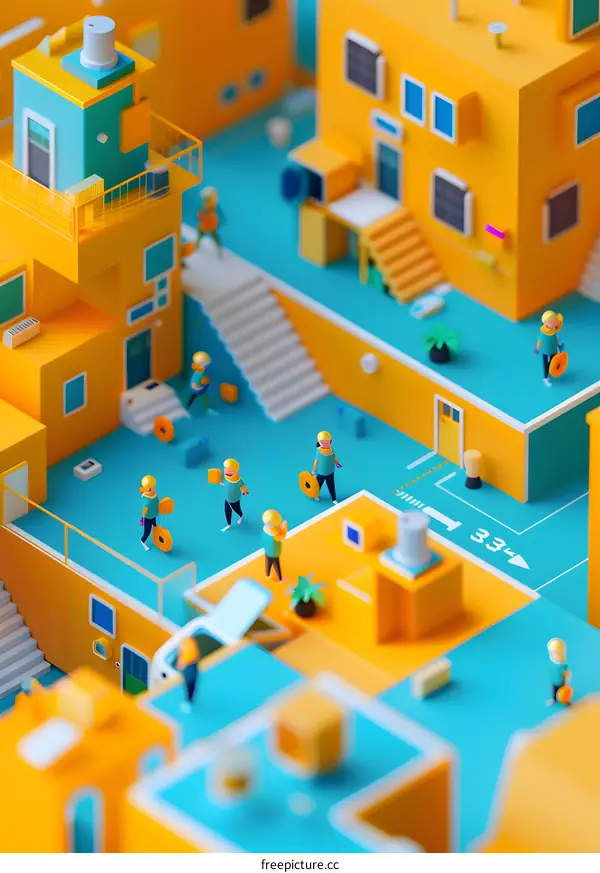 3D Illustration of a City with People Walking