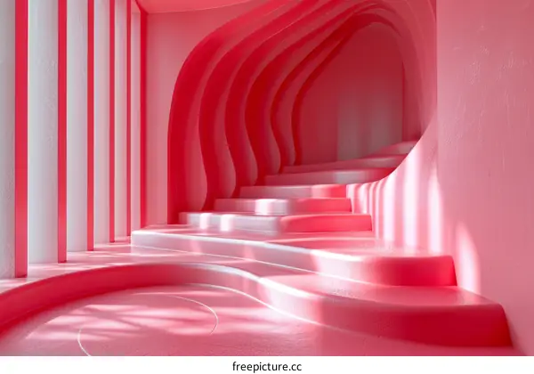 Abstract Pink Interior Design with Modern Staircase