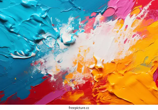 Vibrant Abstract Painting: Blue, White, Red, Yellow, and Pink
