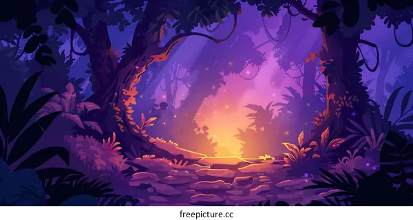 Magical Forest Background With Glowing Lights