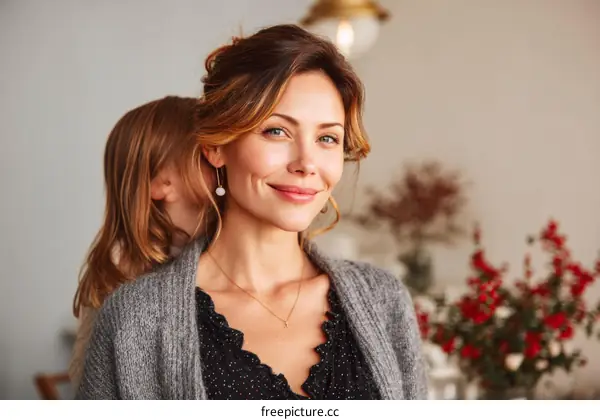 Close-up Portrait of Mother and Daughter