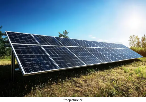 Solar Panels Array on a Sunny Day