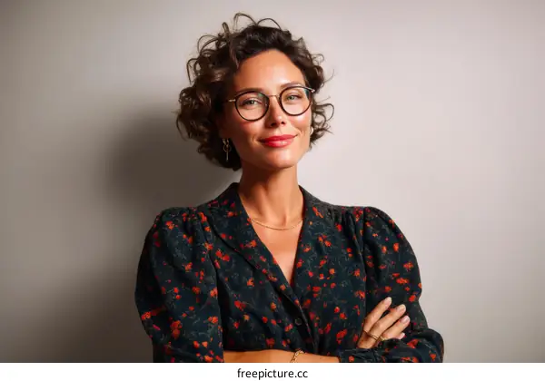 Confident Woman in Floral Print Dress