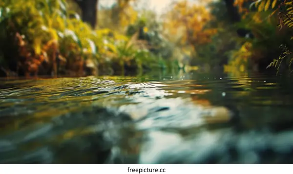 Water surface and blurred autumn scenery