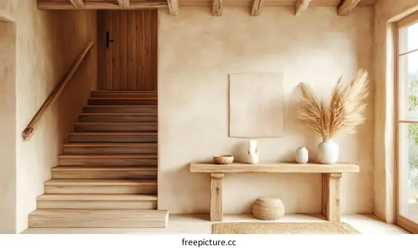 Rustic Wooden Staircase and Entryway Interior Design