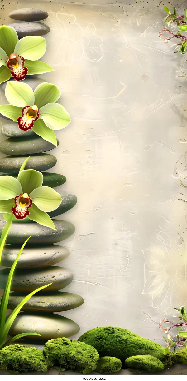 Zen Garden with Green Orchids and Stones