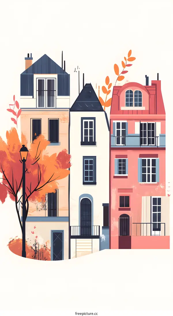 Autumn in the City with Row Houses