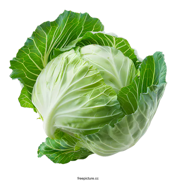 [Transparent Background PNG]A green cabbage isolated on a white background.