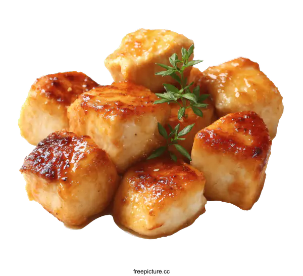 [Transparent Background PNG]Golden Brown Chicken Cubes Close Up