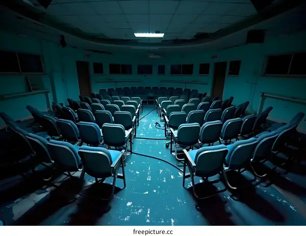 Empty Auditorium with Blue Chairs