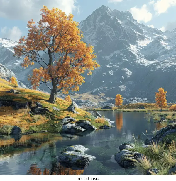 Autumn Mountain Lake with Reflections