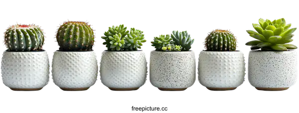 [Transparent Background PNG]Succulents and Cactus Collection in White Pots
